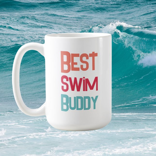 Roligt Bästa Simma Buddy Swimming Modern Typograph Kaffemugg (Skapare uppladdad)