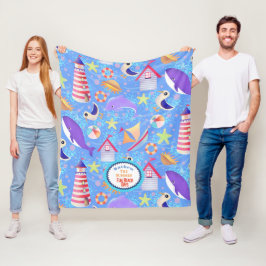 Roligt Beach Blue Fleece Blanket