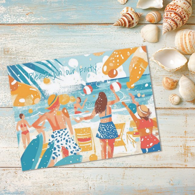 Roligt Beach Scene Illustration Party Inbjudan Vykort (Skapare uppladdad)