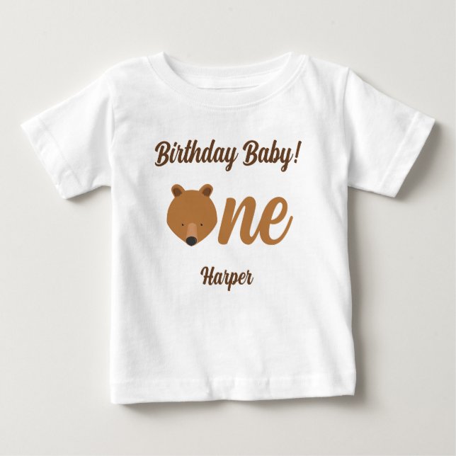 Roligt Bear First Birthday Baby T-Shirt (Framsida)
