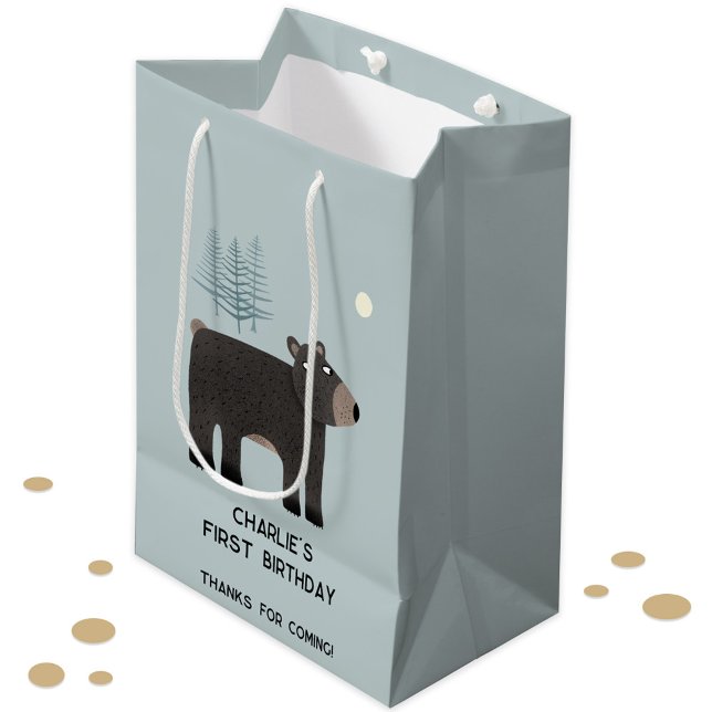 Roligt Bear Personlig Age Birthday (Cute bear woodland forest animal personalized kid child birthday age custom text gift bag)