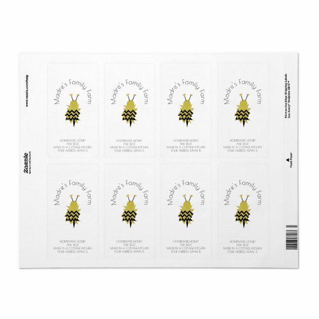 Roligt Bee Honung Homemade Farm Business Label Fraktsedel (Helt Ark)