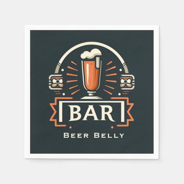 Roligt Beer Belly Pub, Beer Mugg Logotyp Pappersservett (Framsidan)