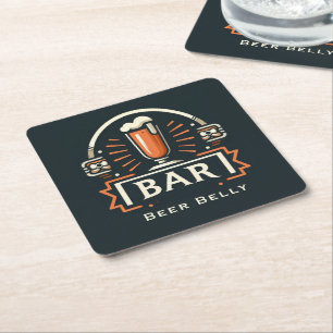 Roligt Beer Belly Pub, Beer Mugg Logotyp Underlägg Papper Kvadrat