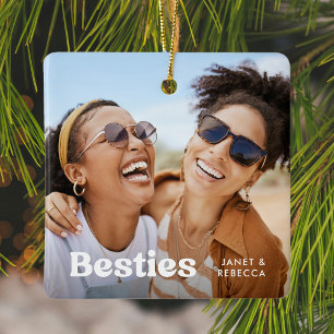 Roligt Besties Photo & Namn/s Keepsaké Gift Julgransprydnad Keramik