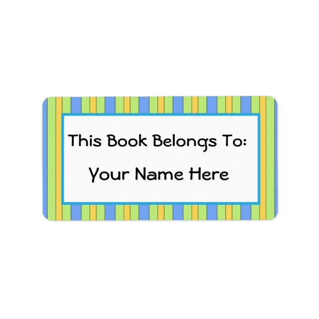 Roligt Bibliophile Stripe Bookplate Sticker Gift Adressetikett (Framsidan)