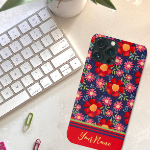 Roligt Big Red Flowers Navy Mönster Inspirife