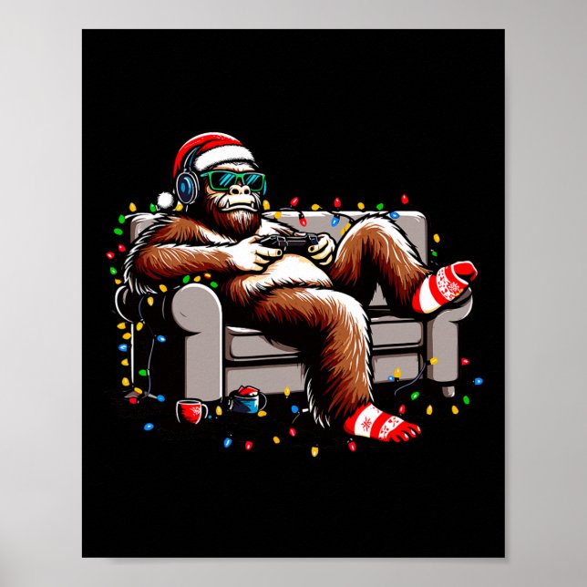 Roligt Bigfoot Gamer jul Sasquatch Julafton tror Poster (Framsidan)