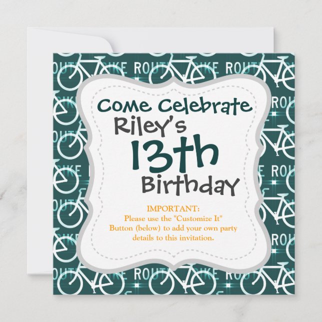 Roligt Bike Route Fixie Bike Cyclist Mönster Inbjudningar (Framsida)