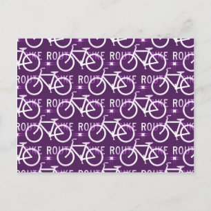 Roligt Bike Route Fixie Bike Cyclist Mönster Lila Vykort