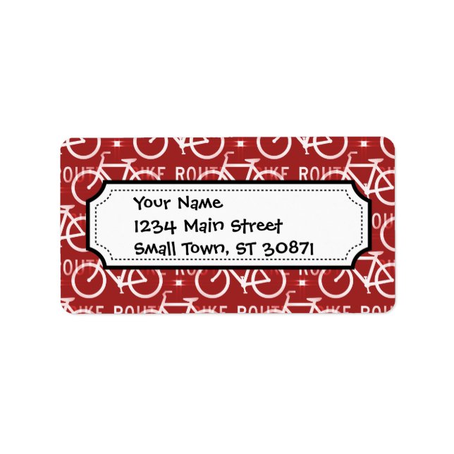 Roligt Bike Route Fixie Cycle Cyclist Mönster Red Adressetikett (Framsidan)
