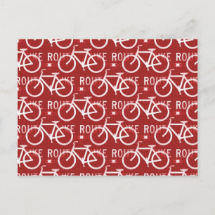 Roligt Bike Route Fixie Cycle Cyclist Mönster Red Vykort