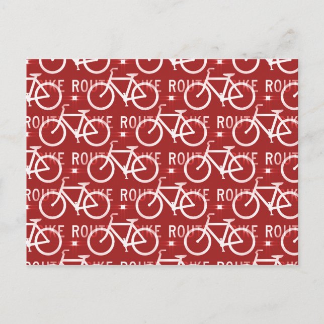 Roligt Bike Route Fixie Cycle Cyclist Mönster Red Vykort (Framsida)