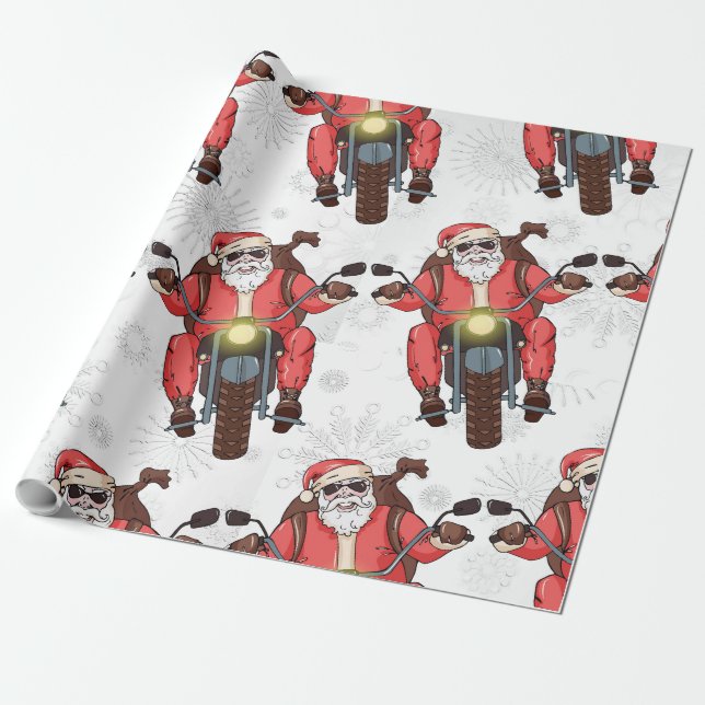 Roligt Biker Santa Snowflake Presentpapper (Utrullad)