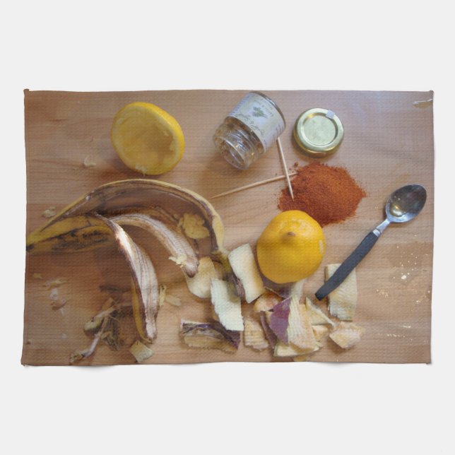 roligt bild av matingredienser för middag kökshandduk (Horisontell)