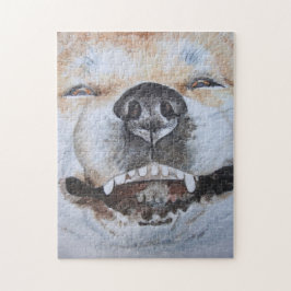 roligt bild av söt hund leende pussel