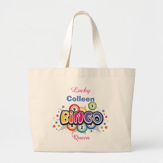 Roligt Bingo Queen Editable Namn Jumbo Tygkasse (Framsidan)
