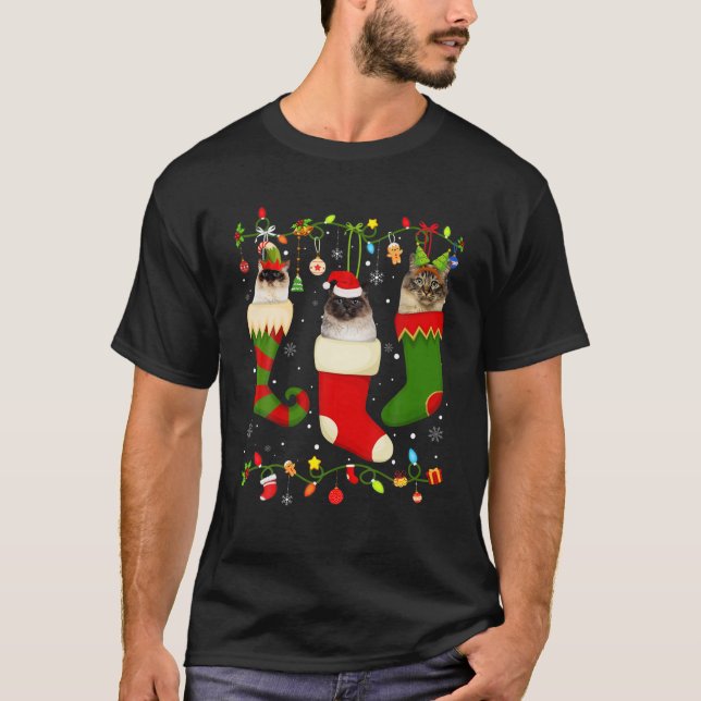 Roligt Birman Stocking jul Light Socks Julafton T Shirt (Framsida)
