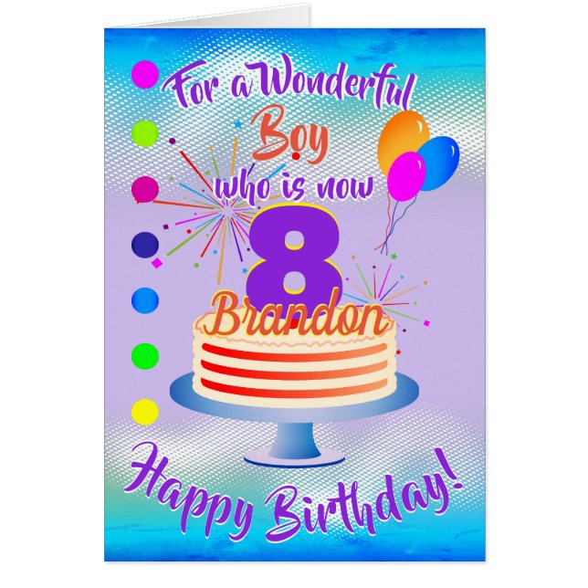 ROLIGT BIRTHDAY BOY - BLUE / LILA PERSONLIG HÄLSNINGSKORT (Framsidan)