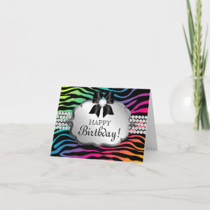 Roligt Birthday Card Zebra Rainbow Jewelry Kort