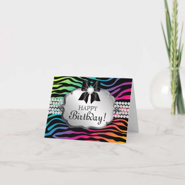 Roligt Birthday Card Zebra Rainbow Jewelry Kort (Framsida)