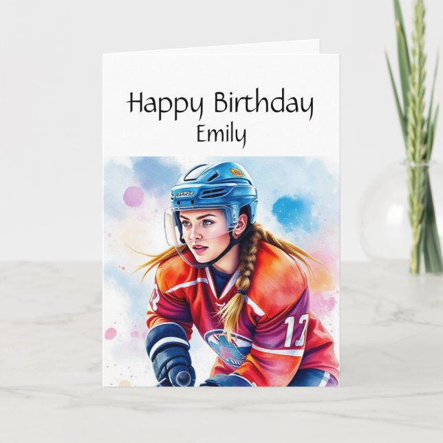 Roligt Birthday Custom Name Girls Hockey Kort (Framsida)