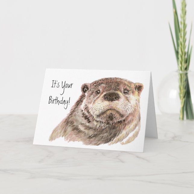 Roligt Birthday Cute Otter Nature, Wildlife Kort (Framsida)