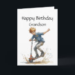 Roligt Birthday Grandson Boy på Kick Scooter Sport Kort<br><div class="desc">Roligt Grattis på födelsedagen Grandson med en pojke på en skurkskotsport</div>
