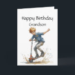 Roligt Birthday Grandson Boy på Kick Scooter Sport Kort<br><div class="desc">Roligt Grattis på födelsedagen Grandson med en pojke på en skurkskotsport</div>