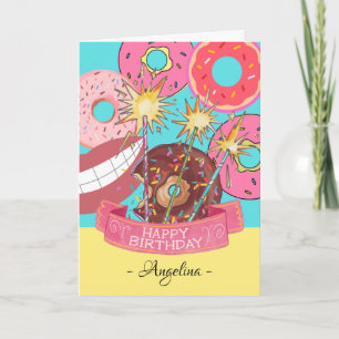 Roligt Birthday med Donuts och Sparkler Candles Kort