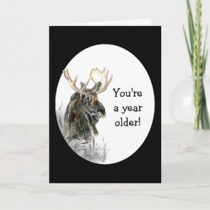 Roligt Birthday Moose Watercolor Animal Humor Kort