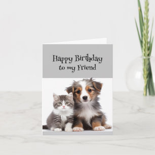 Roligt Birthday Wonderful Friend Cute Cat Hund Kort