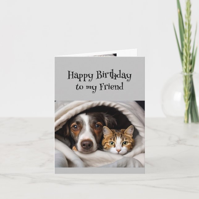 Roligt Birthday Wonderful Friend Cute Cat Hund Kort (Framsida)