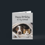 Roligt Birthday Wonderful Friend Cute Cat Hund Kort<br><div class="desc">Roligt Birthday Wonderful Friend Cute cat and hund gömmande ut från världen</div>
