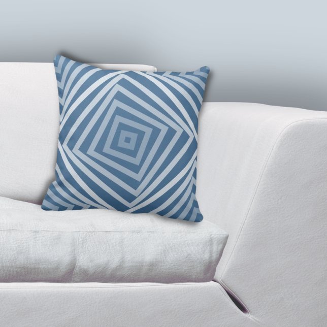Roligt blå fyrkantsruta Spiral Kudde (Fun Geometric Blue Square Box Spiral Throw Pillow)