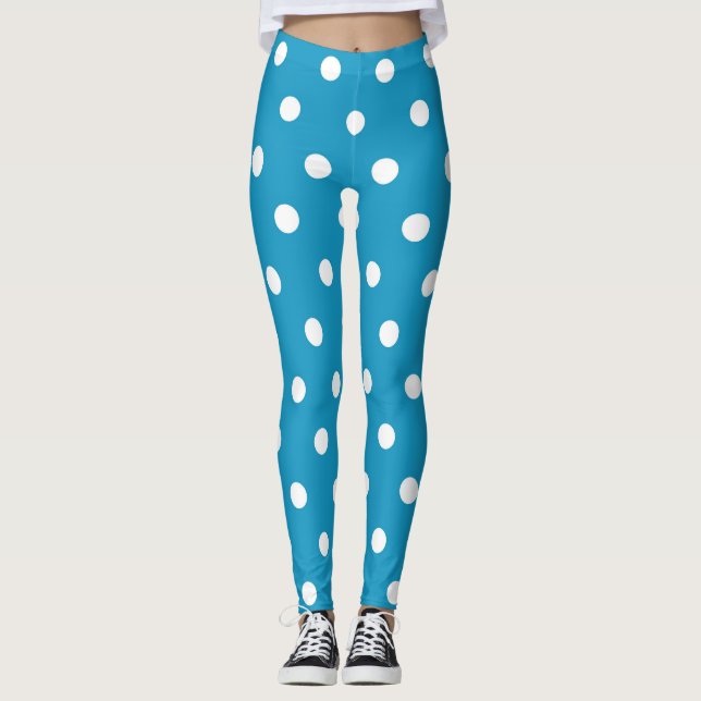 Roligt Blå och vit Polka dots Leggings (Framsida)