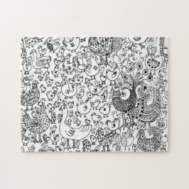 Roligt Black and White Birds Decorative Mönster Pussel