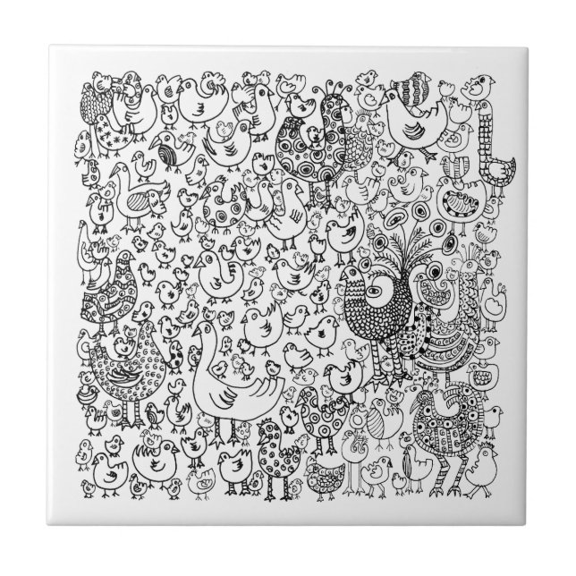 Roligt Black and White Birds dekorative Mönster Kakelplatta (Framsidan)
