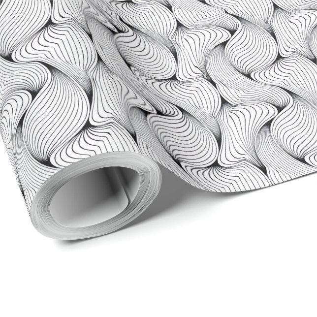 Roligt Black and White Interwoven Linjer Presentpapper (Rullad Hörn)