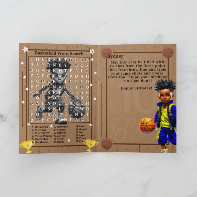 Roligt Black Boys Basketball Ord Search Birday Kort (Inuti)