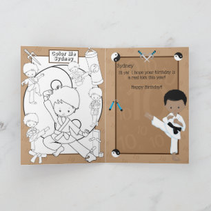 Roligt Black Boys Karate Coloring Page Grattis på  Kort