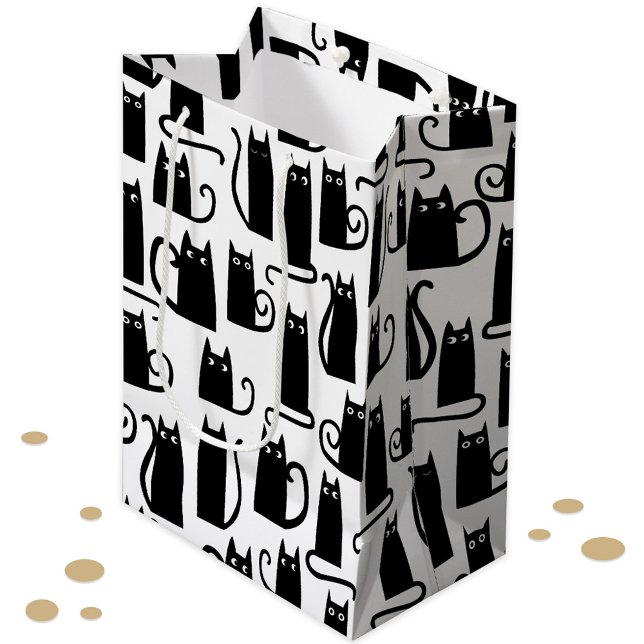 Roligt Black Cat (Fun lucky black cat pattern gift bag for animal lovers)