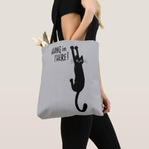 Roligt Black Cat Hanging på. humoristisk Tygkasse