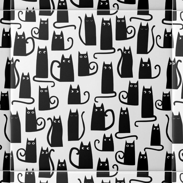 Roligt Black Cat Kakelplatta (Fun Black Cat pattern ceramic tile for animal lovers)