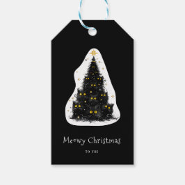 Roligt Black Cat Meowy Julgran Presentetikett