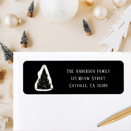Roligt Black Cat Meowy Julgran Returadress Etikett