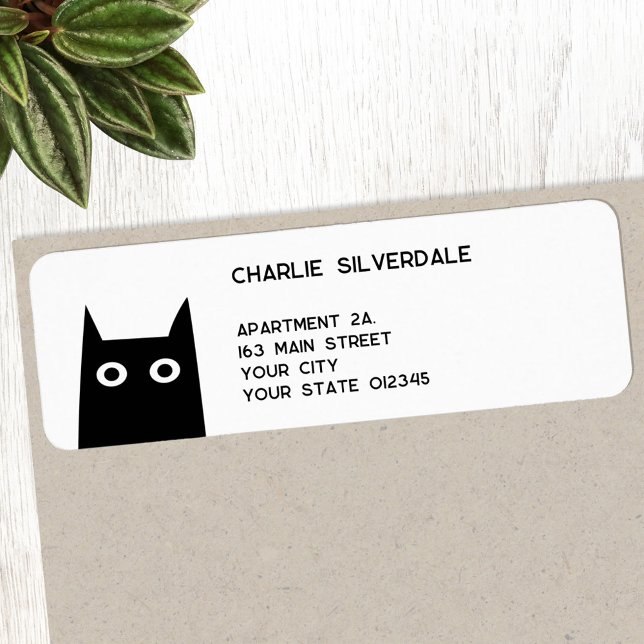 Roligt Black Cat-Returadress Returadress Etikett (Fun black cat return address label for animal lovers)