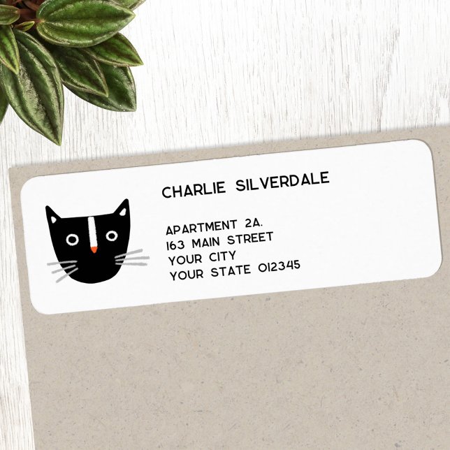 Roligt Black Cat-Returadress Returadress Etikett (Fun black cat personalized return address label)