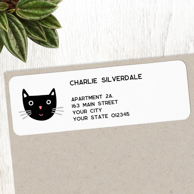 Roligt Black Cat-Returadress Returadress Etikett (Fun black cat personalized return address label)