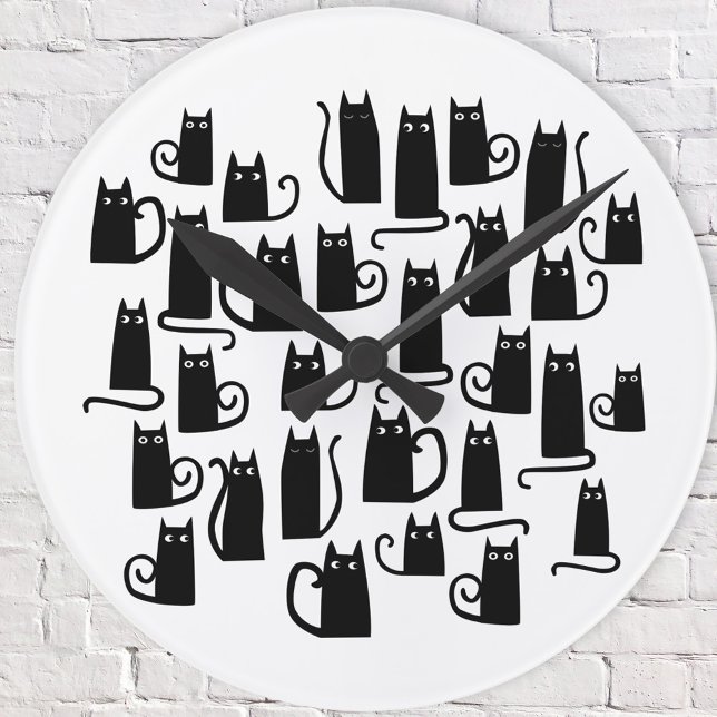 Roligt Black Cat Rund Klocka (Fun black cat wall clock)